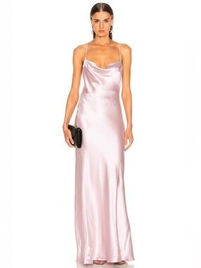 GALVAN LONDON Whiteley Silk Satin Maxi Dress Pink Sz XS